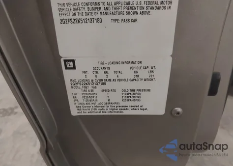 2001 Pontiac Firebird z USA, uszkodzony, nr VIN 2G2FS22K512137180